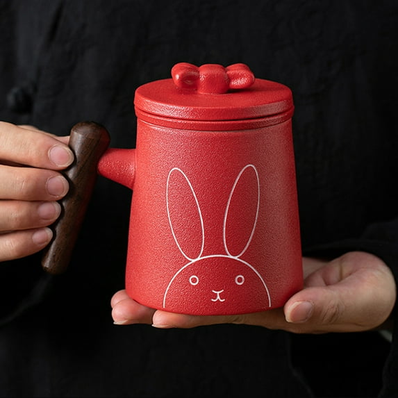 Ceramic Coffee Mugs with Lid, Vintage Red Coffee Cups with Handles Cute Aesthetic Easter Mug Solid Restaurant Porcelain Tea Mug - Gifts for Women Mom