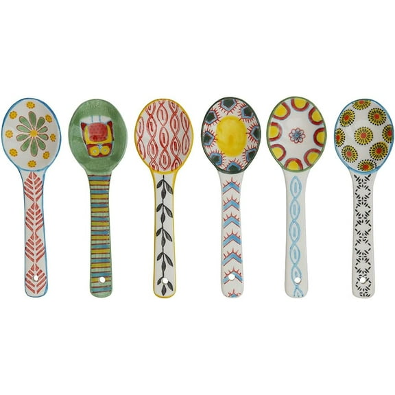 Ceramic Coffee Spoons Set of 6 – Multipurpose Teaspoons for Espresso/Tea/Dessert Assorted Bright Colors, Lead-Free Dishwasher/Microwave Safe Cute Decorative Spoons
