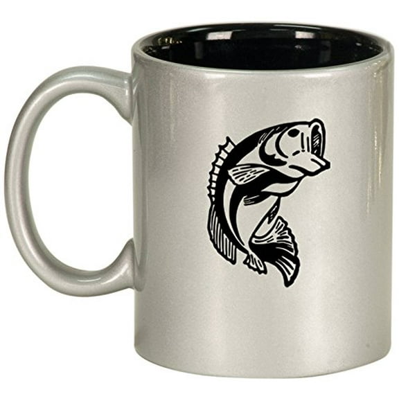 Ceramic Coffee Tea Mug Cup Bass Fish (Silver)
