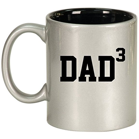 Ceramic Coffee Tea Mug Cup DAD x3 Cubed Father Of 3 (Silver)