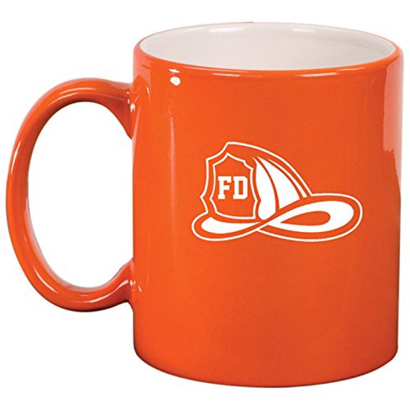 Ceramic Coffee Tea Mug Cup Firefighter Helmet (Orange)