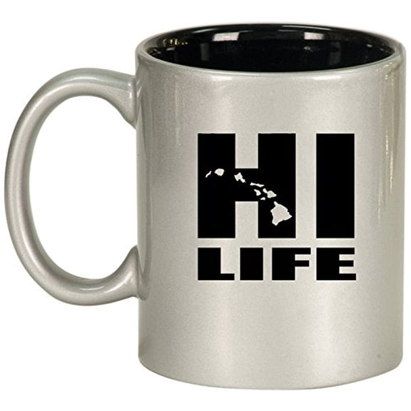 Ceramic Coffee Tea Mug Cup HI Life Hawaiian Islands Hawaii (Silver)