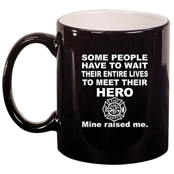 Ceramic Coffee Tea Mug Cup Hero Daughter Son Firefighter (Black)