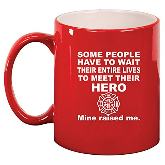 Ceramic Coffee Tea Mug Cup Hero Daughter Son Firefighter (Red)