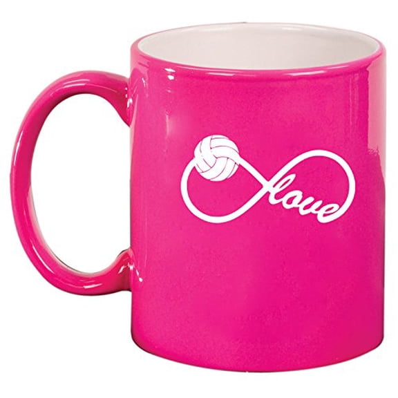 Ceramic Coffee Tea Mug Cup Infinity Infinite Love Volleyball (Pink)