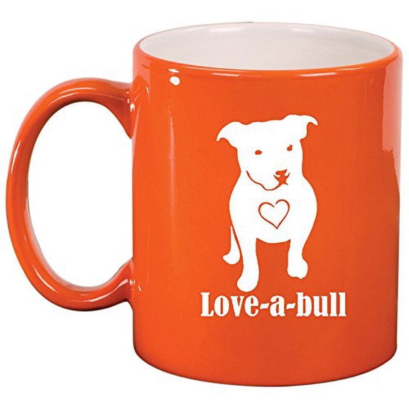 Ceramic Coffee Tea Mug Cup Love-a-bull Pitbull Love (Orange)
