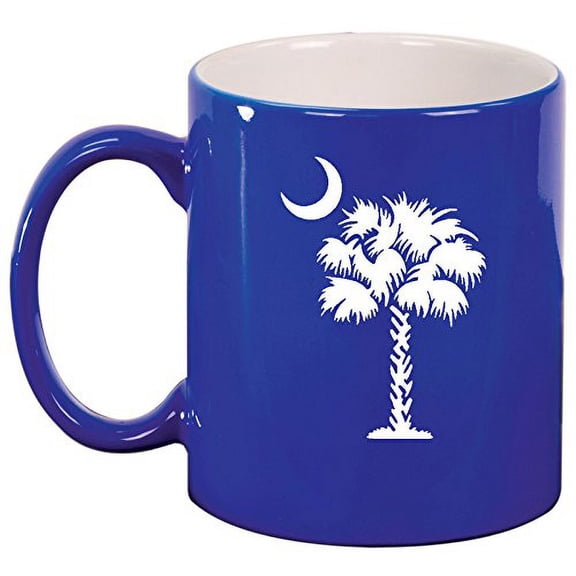 Ceramic Coffee Tea Mug Cup Palmetto Tree South Carolina Palm Moon (Blue)