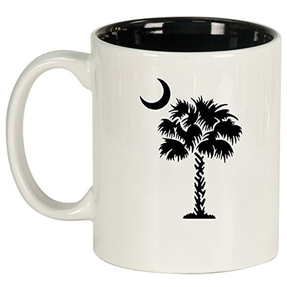 Ceramic Coffee Tea Mug Cup Palmetto Tree South Carolina Palm Moon (White)