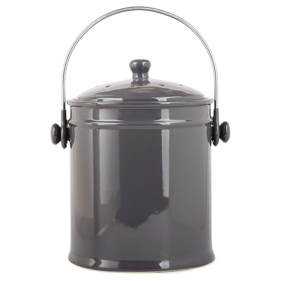 Ceramic Compost Bin - 1 Gallon Kitchen Countertop Compost Pail with Charcoal Filter - Odorless Food Scrap Container for Fruits, Vegetables & Coffee Grounds - Charcoal