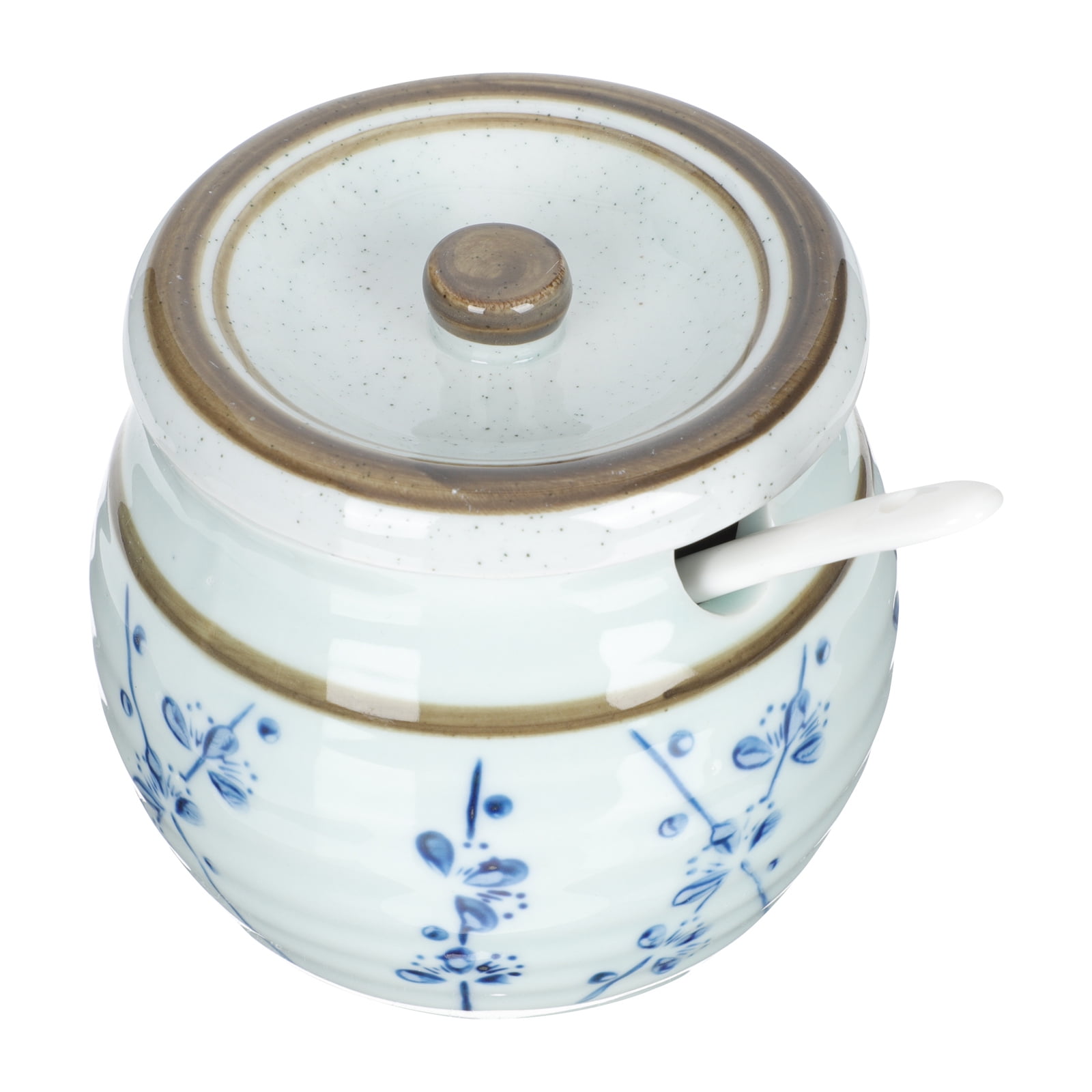 Ceramic Condiment Jar Pot Porcelain Seasoning Box with Lid Spoon Sugar