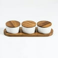thumbnail image 1 of Ceramic Condiment Set on Acacia Wood Base, 1 of 1