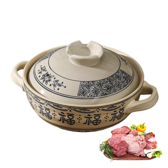 Ceramic Cooking Pot, Ceramic Terrine Soup Flower Pattern Japanese Casserole Heat Resistant with Lid, Slow Stew for Stew Soup
