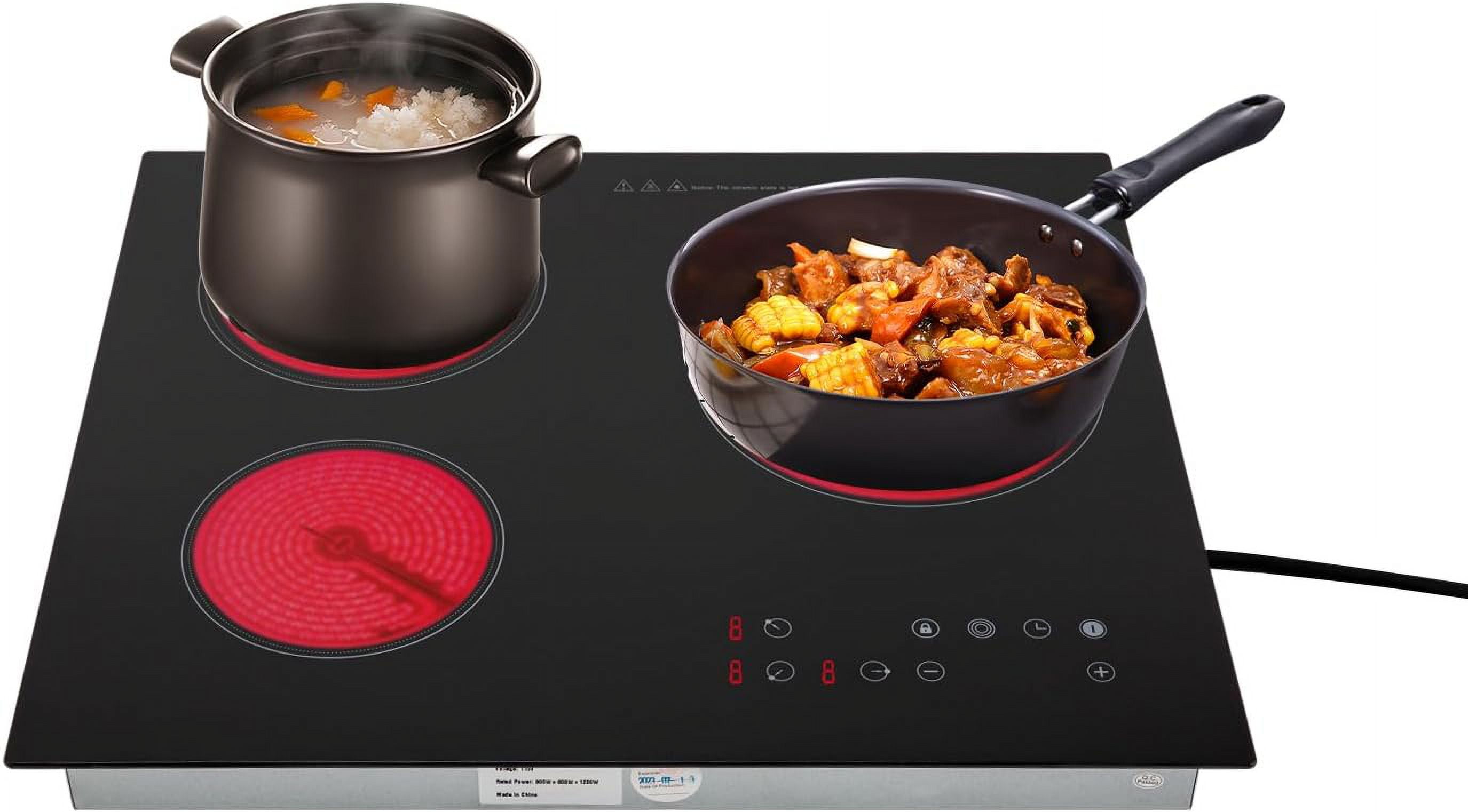Ceramic Cooktop 23.23*20.47in, 800W+600W+1200W Electric Ceramic Cooktop w/o Plug, 3-Burner Electric Stove 176-1202°F 0-120min, Safety Lock Sensor Touch Control 9 Heating Levels