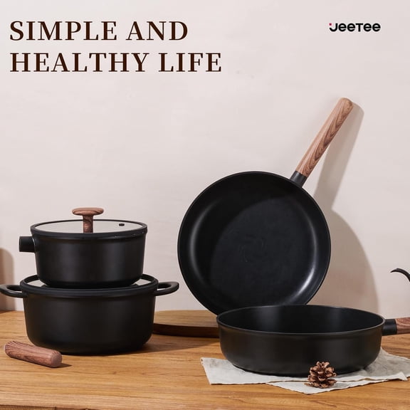 Ceramic Cookware Set 13 Pcs Nonstick Pots and Pans with Removable Handles for All Stoves Oven Safe Black