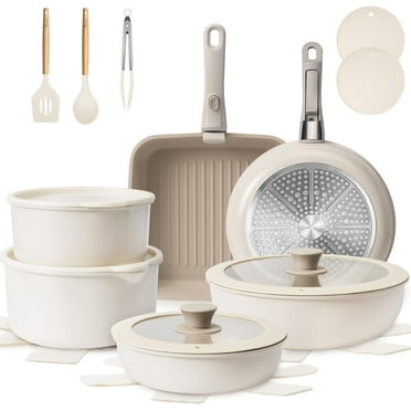 Ceramic Cookware Set, 22 Pcs Nonstick Pots and Pans Set with Detachable Handles, Non Toxic Kitchen Cooking Set with Removable Handles, Induction/Dishwasher/Oven Safe, Ollas de Cocina