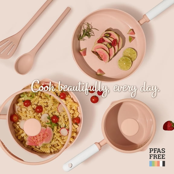 Ceramic Cookware Set Nonstick, 9pcs Pots and Pans Set Non stick, & PFAS-,Dishwasher, RV/Camping Cookware Set,Sauce Pan with Lid, Pink