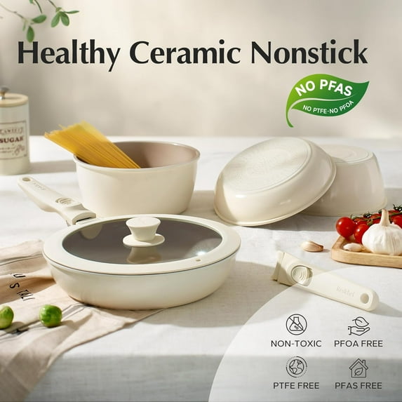 Ceramic Cookware Set with Detachable Handles, Nonstick, Healthy, PFAS , 16Pcs Induction RV Kitchen Set