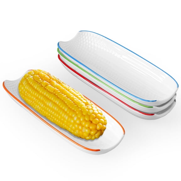 Ceramic Corn Cob Holders 8.8" Corn Dishes Set of 4, White Dishes Non-slip Bottom Microwave Dishwasher Oven Safe