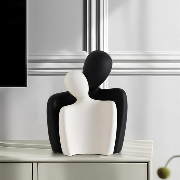 Modern Ceramic Couple Hugging Sculpture – Black & White Romantic Figurine for Home, Office, Living Room Decor