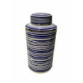 thumbnail image 1 of Ceramic Covered Jar With Horizontal Stripe, Blue And White, 1 of 2