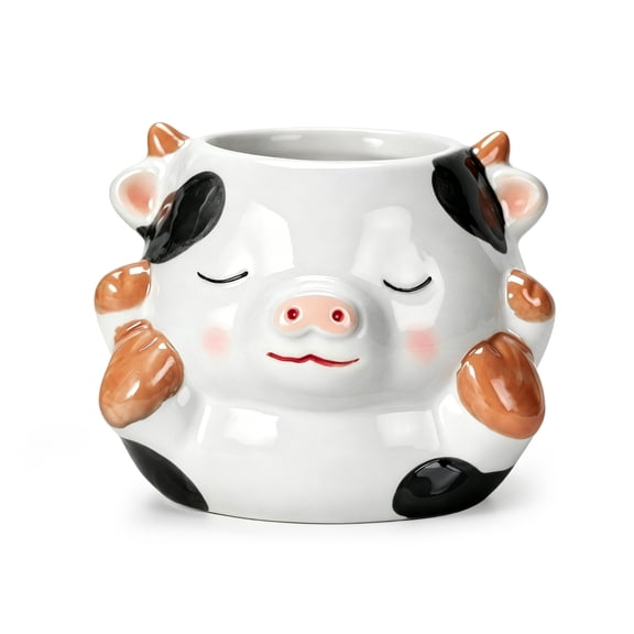 Ceramic Cow Shaped Pen Pencil Holder for Desk Decoration Accessories Cow Decor Makeup Brush Pen Cups Office Home Ideal Gifts for Women, Mom or Birthdays