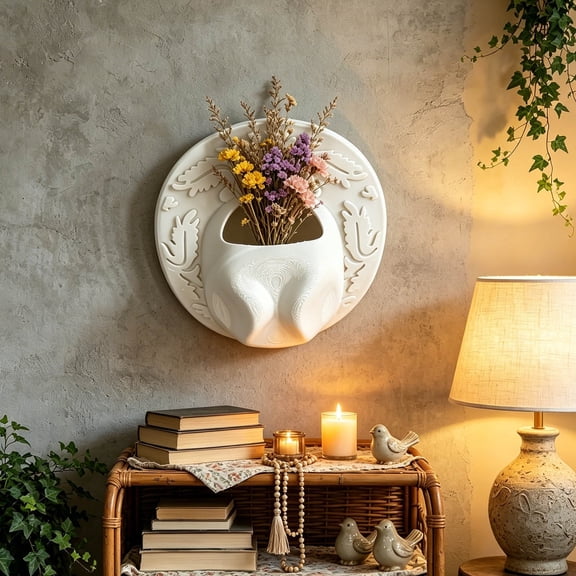 Ceramic Cowboy Hat Hanging Vase, Decorative Wall Hanging Bottle, Versatile Small Item Holder, Home Office Decor, Unique Gift Idea, Playful Wall Accent White
