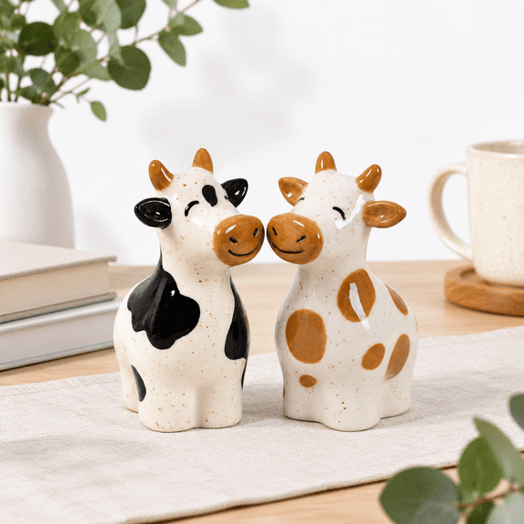 Ceramic Cows Shape Salt & Pepper Shakers Set Hand-painted And 2 Set-brown-b
