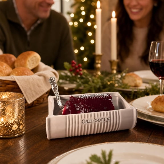 Ceramic Cranberry Serving Dish with Spatula Set for Holiday Thanksgiving Christmas Decor