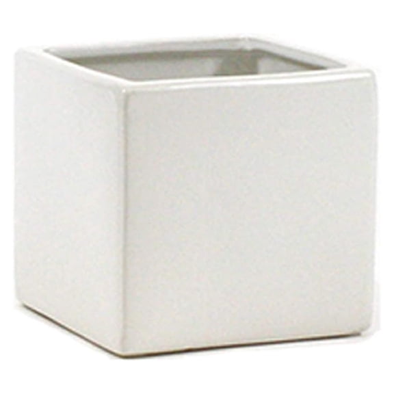 Ceramic Cube Vase 6.5" Width, 6" Height - Modern Square Planter for Floral Arrangements, Table Decor, White - 1 Piece