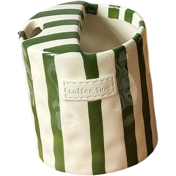 Ceramic Cup Striped Nonslip Handheld Mug With Sip Top Half Lid For Home Office Kitchen Use Holiday Drinkware Gift Artistic Kitchen Drinkware