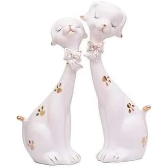 Ceramic Cute Couple Puppies for Home Decoration/Craft Supplies/Animal Art Figurine/Showpiece/Statue/Figurine, (Set of 2, White)