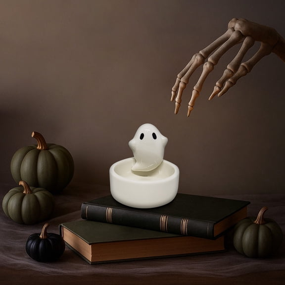 Ceramic Cute Halloween Tealight Candle Holder Desk Decor, Tabletop Candlestick Ornament for Seasonal Home Prop
