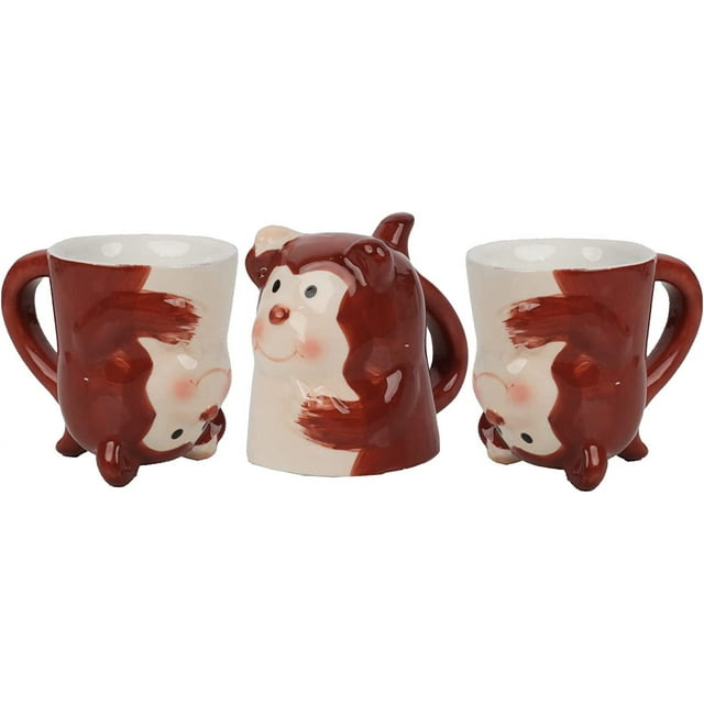 Ceramic Cute Upside Down Espresso Mini Coffee Mug Set of 3 - Monkey