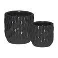 thumbnail image 1 of Ceramic Cylindrical Pot with Wide Mouth & Embossed Rectangle Design Body Matte Finish, Black - Set of 2, 1 of 1