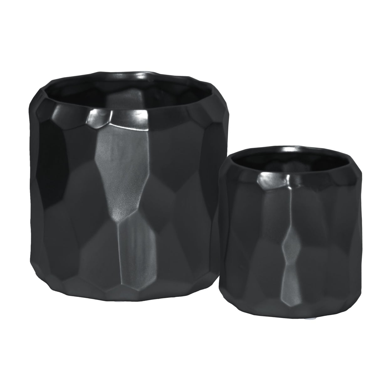 Matte Black Ceramic Cylindrical Pot Set with Embossed Patterns