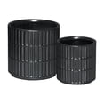 thumbnail image 1 of Ceramic Cylindrical Pot with Wide Mouth and Engraved Rectangle Design Body Set of Two Matte Finish Black, 1 of 5