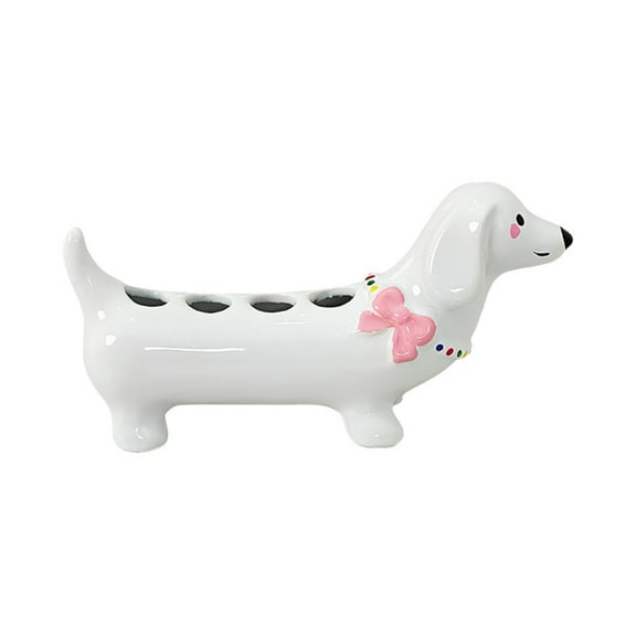 Ceramic Dachshund-Inspired Toothbrush Holder for Bathroom Counters or Shelves, Compatible with Electric and Manual Toothbrushes