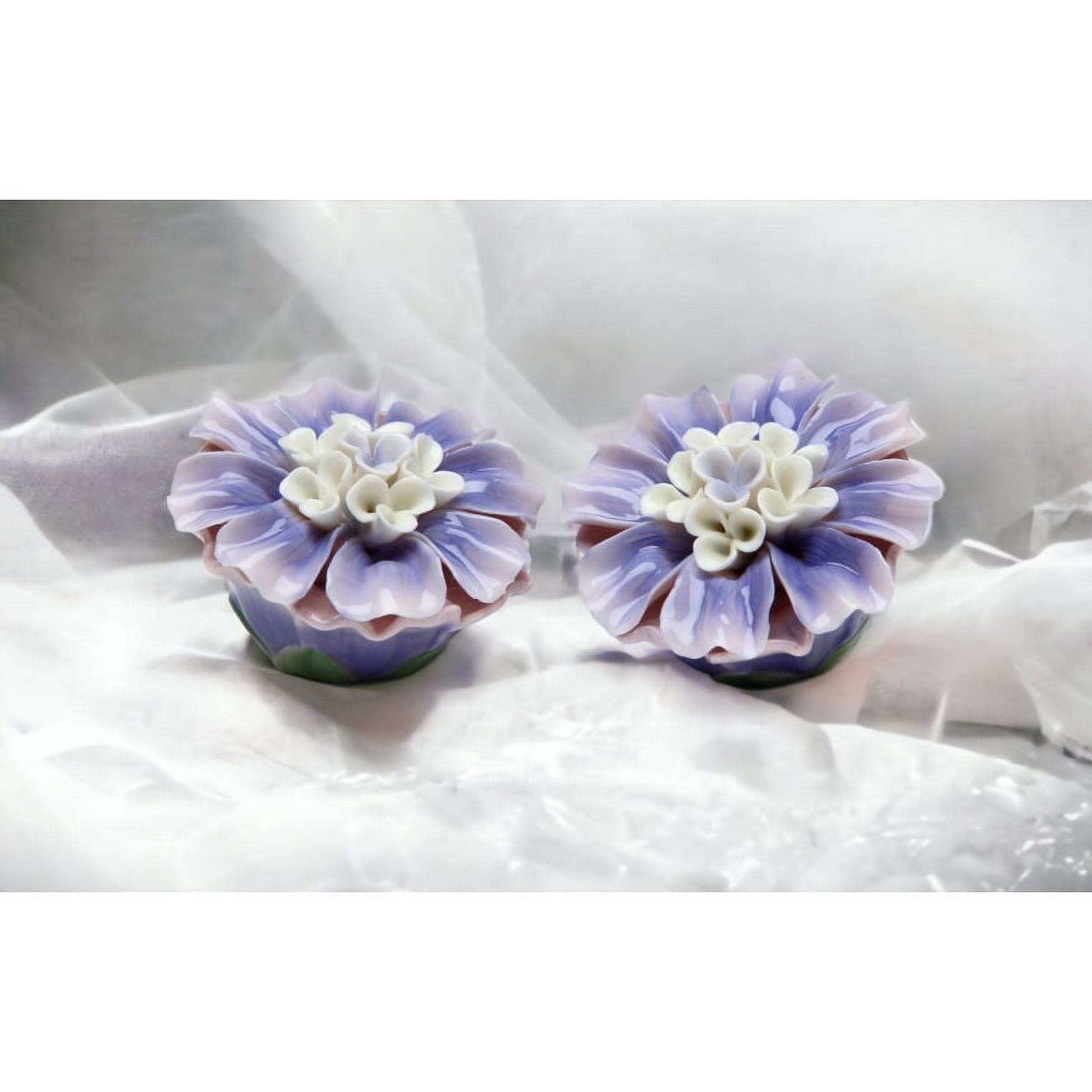 Handcrafted Purple Ceramic Dahlia Flower Salt and Pepper Shakers