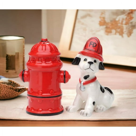 Ceramic Dalmation Dog and Fire Hydrant Salt and Pepper Shakers