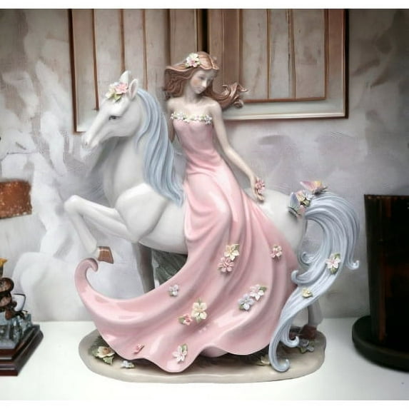 Ceramic Damsel Figurine 10.5in Horse Lovers Farmhouse