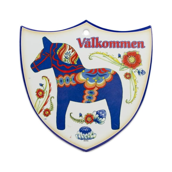 Ceramic Decoration Shield Blue Dala Horse