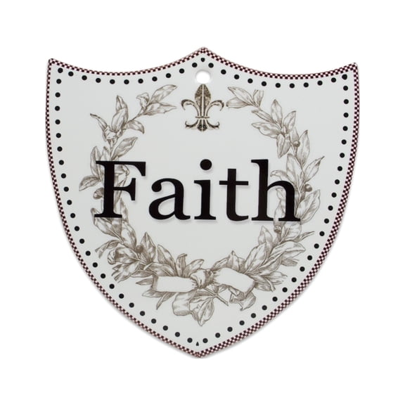 GENL White Ceramic Decoration Shield Faith | 0.25 Inches