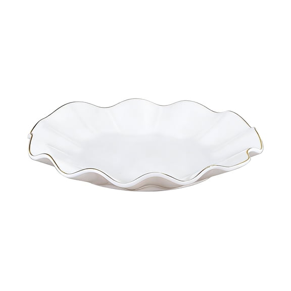GARITIN White Ceramic Lotus Leaf Plate with Gold Rim, 10 Inch Irregular Scalloped Ceramic Platter for Dessert, Salad, Appetizer, Elegant Porcelain Dinnerware for Home Kitchen, Restaurant, Party