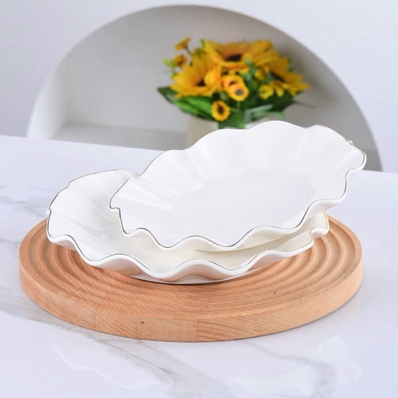 Ceramic Decorative Bowl, 10" Porcelain Serving Dish, White Lotus Leaf Plate for Wedding Kitchen, Party Perfect for Small Cereal, Pasta, Salad, Candy and Snacks