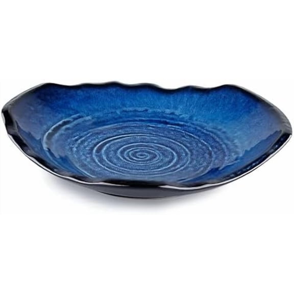 Ceramic Decorative Bowl - 12" Large Blue Pottery, Blue Decorative Bowl, Porcelain Centerpiece Tray, Key Bowl for Entryway Table, Living Room, Dining, Trinket Dish, Gift Decor Tray