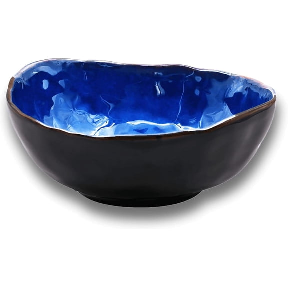 Ceramic Decorative Bowl, Blue Pottery Key Bowl, Porcelain Versatile Decor, Small Jewelry Trinket Dish with Blue Glaze for Gift Decor Entryway Bedroom (6'' Bowl)