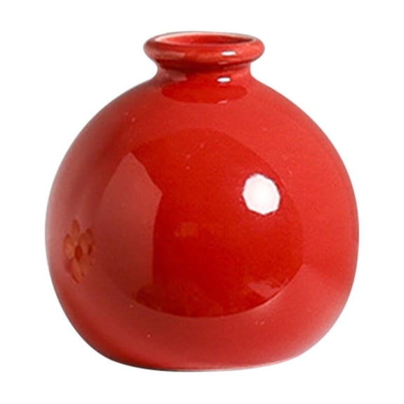 Ceramic Decorative Flower Vase | 3 Inch Mini Pottery Rustic Farmhouse Boho Vase for Home Decor, Table, Living Room, Bathroom, Shelf, Mantel Decoration, Wedding, Red