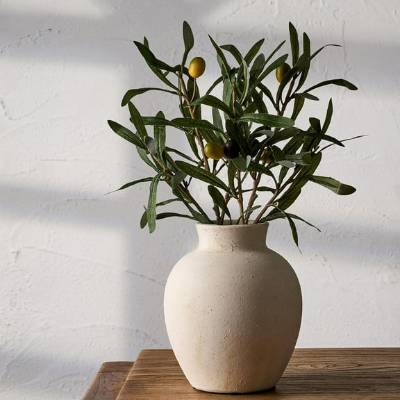 Ceramic Decorative Flower Vase, 6 Inch Pottery Rustic Farmhouse Boho Vase for Home Decor, Table, Living Room, Bathroom, Shelf, Mantel Decoration, Wedding, White