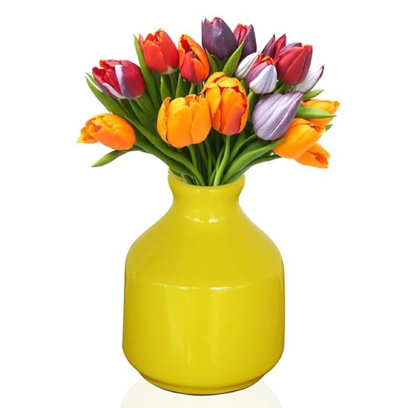 Ceramic Decorative Flower Vase, Pot For Living Room, Yellow - 3.5 Inch | Without Flowers | For Home Dcor, Center Table, Side Corners, Dining Room, Office Table, Desk | Beautiful Vase