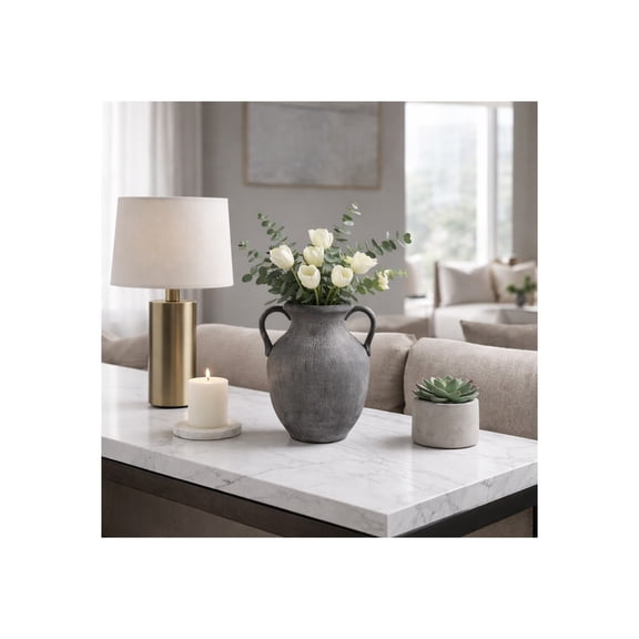 Decorative Textured Jug Vase with Handles for Living Room Decor - Casual Home Decor for Bedroom, Office Desk, or Entryway - Flower Vase for House Accent and Console Table Display - 13", Black